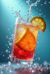 suspended cocktail mid air capture vibrant colors floating glass bubbles delicious refreshing beverage artistry fluid dynamics, colorful, liquid, splash, texture, mixture