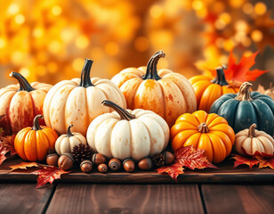 Watercolor Rustic Thanksgiving Warm Wood Tabletop