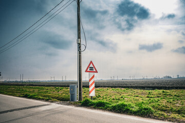 Traffic sign on the countryside roadside, Italy
