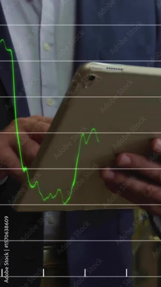 Aufkleber animation of financial data processing over businessman using tablet