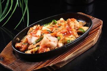 food, japanese cuisine, delicious, fried meat with kimchi