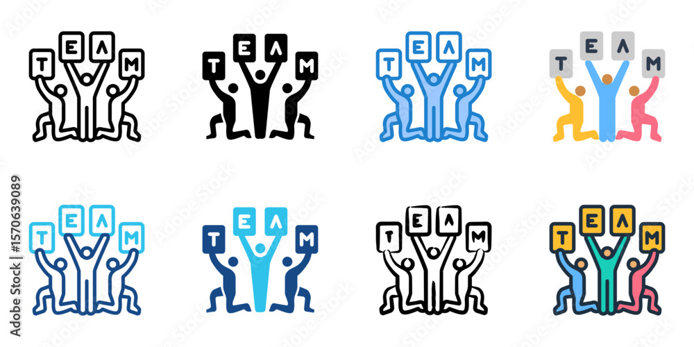 Poster teamwork icon set multiple style collection