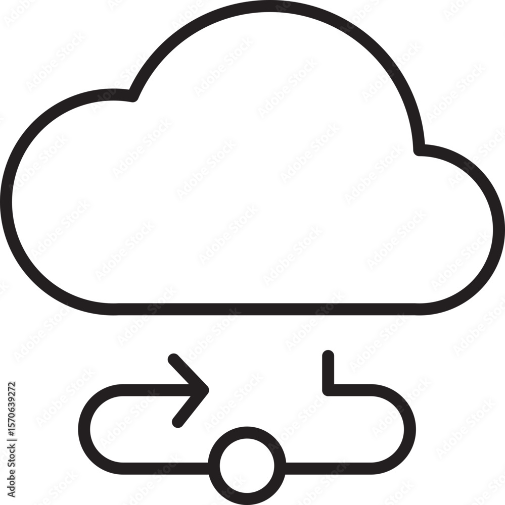 Poster cloud computing icon with workflow arrow, representing data synchronization, process automation, and