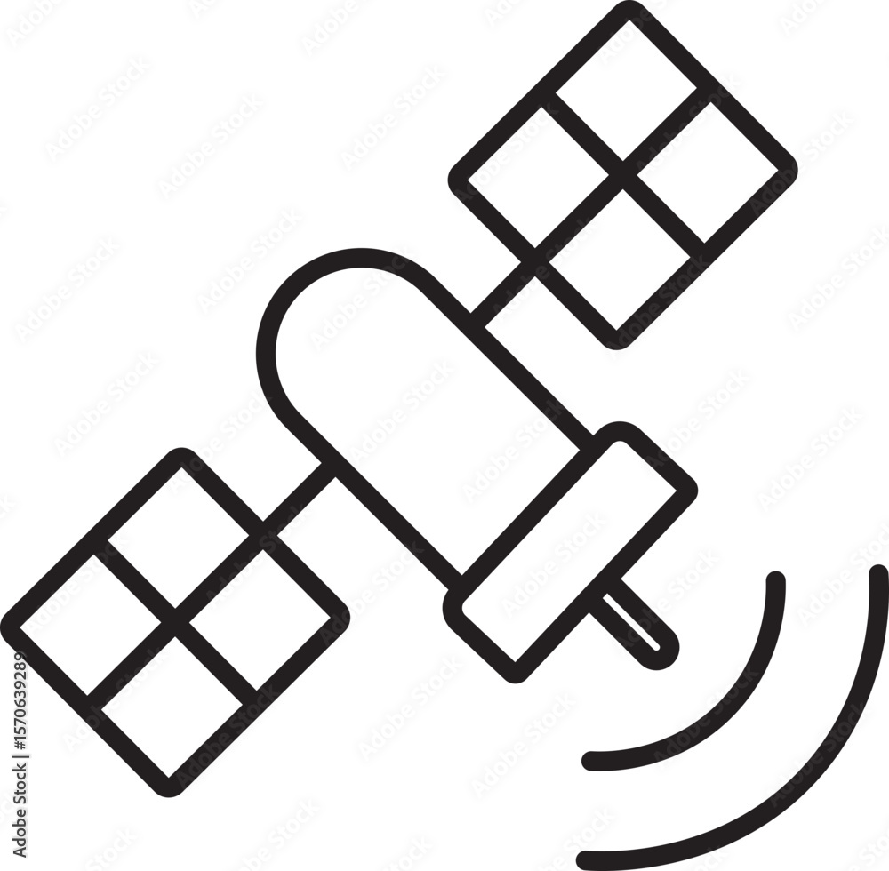 Poster satellite icon black outline communication technology orbit space signal isolated vector simple desi
