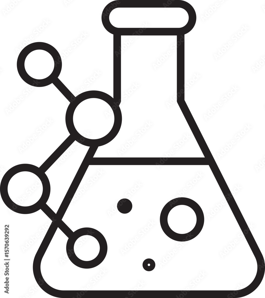 Poster laboratory flask with molecular structure science icon chemistry concept black outline simple design