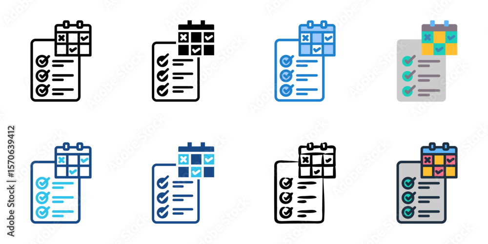 Poster planning icon set multiple style collection