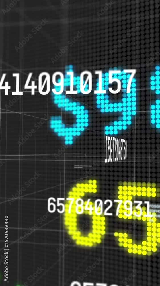 Poster animation of financial data processing on black background