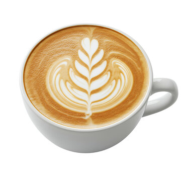 A heart-frothed cappuccino, latte art, white background isolated