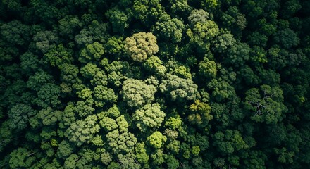 Naklejka premium Aerial View of a Dense Forest Canopy with Varying Shades of Green