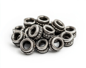 Metal nuts and bolts isolated on white background close up industrial tools