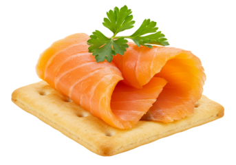 Fresh smoked salmon slices, perfect for a healthy appetizer or gourmet sandwich, on a white background isolated