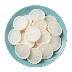 Crackers on a plate, white background isolated