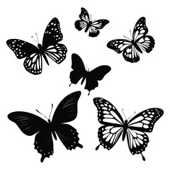 Obraz premium Monarch Butterfly Silhouette Collection – Vector Set on White Background