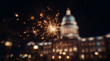 Celebratory sparkler moment city center nighttime photography festive environment close-up view joyful ambiance