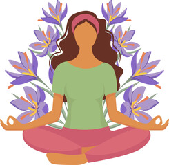 Yoga Poses Woman With Flowers Illustration