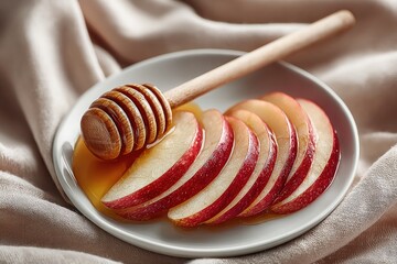 Sliced apples drizzled with honey symbolize sweetness for new ye