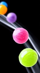 Colorful Lollipops Floating on Black Background
