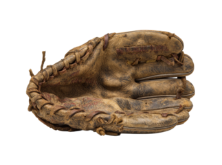 Vintage worn baseball glove leather antique sport relic, Isolated On White, Png, Transparent Background