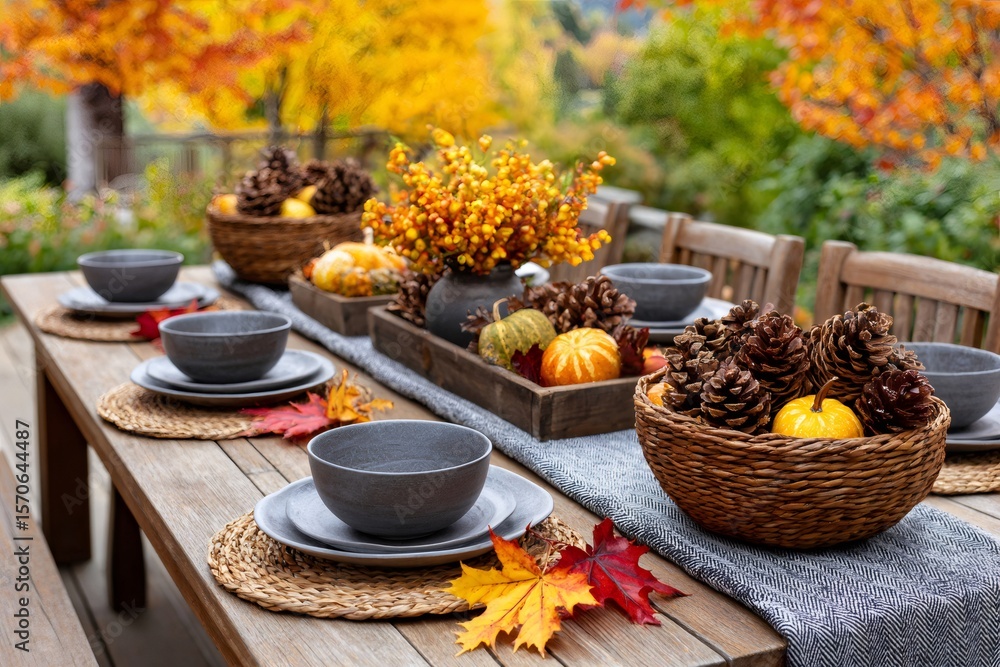 Poster festive autumn table setting embracing the warmth of fall