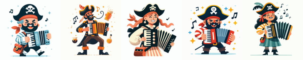 Happy Pirate Accordion Players – Fun Sea Shanty Characters Collection