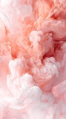 A powder texture in peach and pink swirls softly across a white background like clouds in motion. The effect is delicate yet expressive, suitable for makeup or abstract visuals