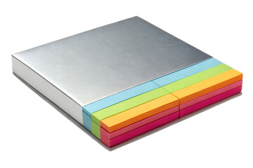 Fototapeta premium Silver Notepad with Colorful Sticky Notes, Close-up View