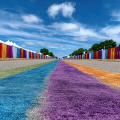 Colorful Striped Banners Line a Festive Path