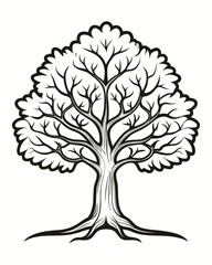 Oak tree Outline Vector on white background