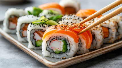 Delicious sushi platter with vibrant colors and fresh ingredients, perfect for sharing