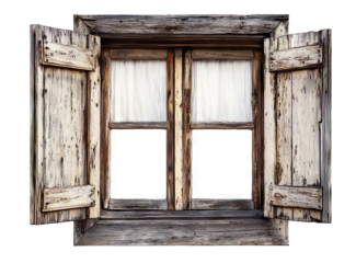 Transparent old wooden window with wooden shutters