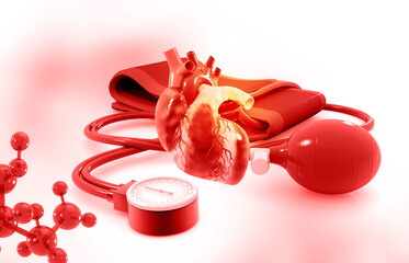 Human heart with Sphygmomanometer. 3d illustration
