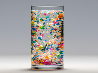 Microplastics in clear glass.