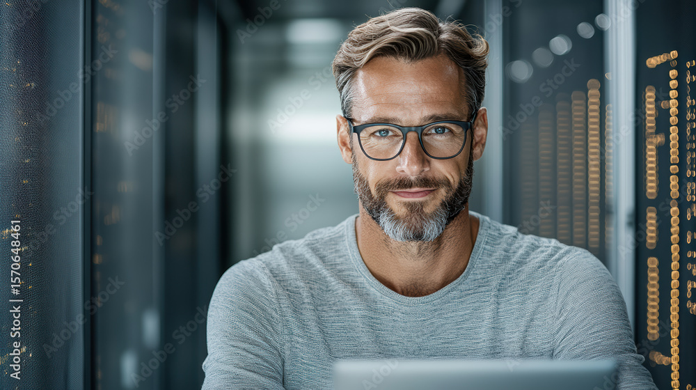 Poster professional it manager reviewing security checklist in data center