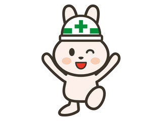 バンザイをして喜ぶ工事現場のうさぎさんのイラスト