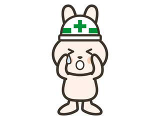 泣いている工事現場のうさぎさんのイラスト