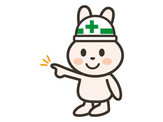 Naklejka premium 指を指す工事現場のうさぎさんのイラスト