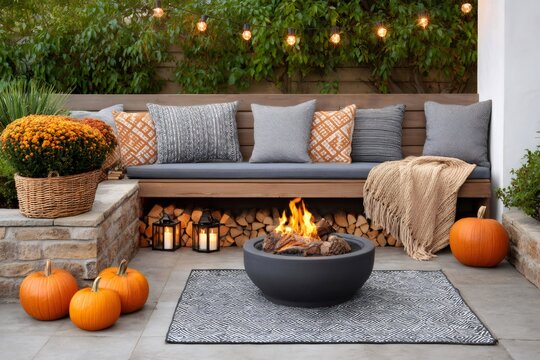 Fire pit creating cozy ambiance in autumn garden