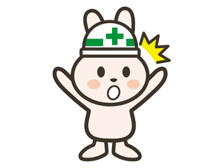 両手を上げてびっくりする工事現場のうさぎさんのイラスト