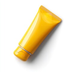 Summer glow yellow sunscreen tube promises protection and radiance with clean bright isolated studio