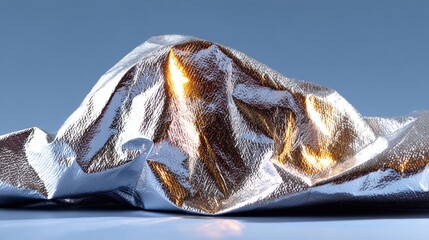 Crinkled Metallic Silver Foil Background with Golden Glow