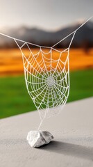 Crystalline Frost on Spiderweb in Morning Light