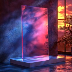 Explore Abstract Glass with Sunset Hues and Modern Aesthetic Backdrop Display