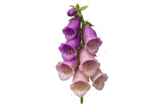 Vibrant foxglove flowers with raindrops, isolated on transparent background