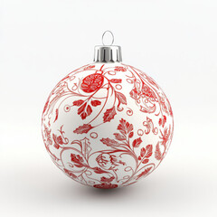 Red Christmas ball decoration for holiday and New Year celebrations isolated on white background