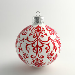 Red Christmas ball isolated on white background with festive decorations