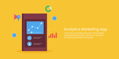 Mobile analytics platform displays upward trending growth graph and communication tools.