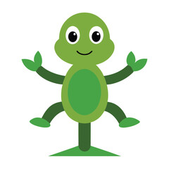 Cute cartoon green alien waving with a friendly smile and wide eyes