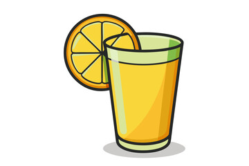 Download this vibrant and refreshing orange juice vector illustration featuring a tall glass filled with bright orange juice and garnished with a lemon slice.