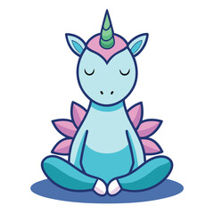 Cute blue unicorn meditating in lotus pose with pink accents