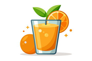 Download this vibrant and refreshing orange juice vector illustration featuring a tall glass filled with bright orange juice and garnished with a lemon slice.